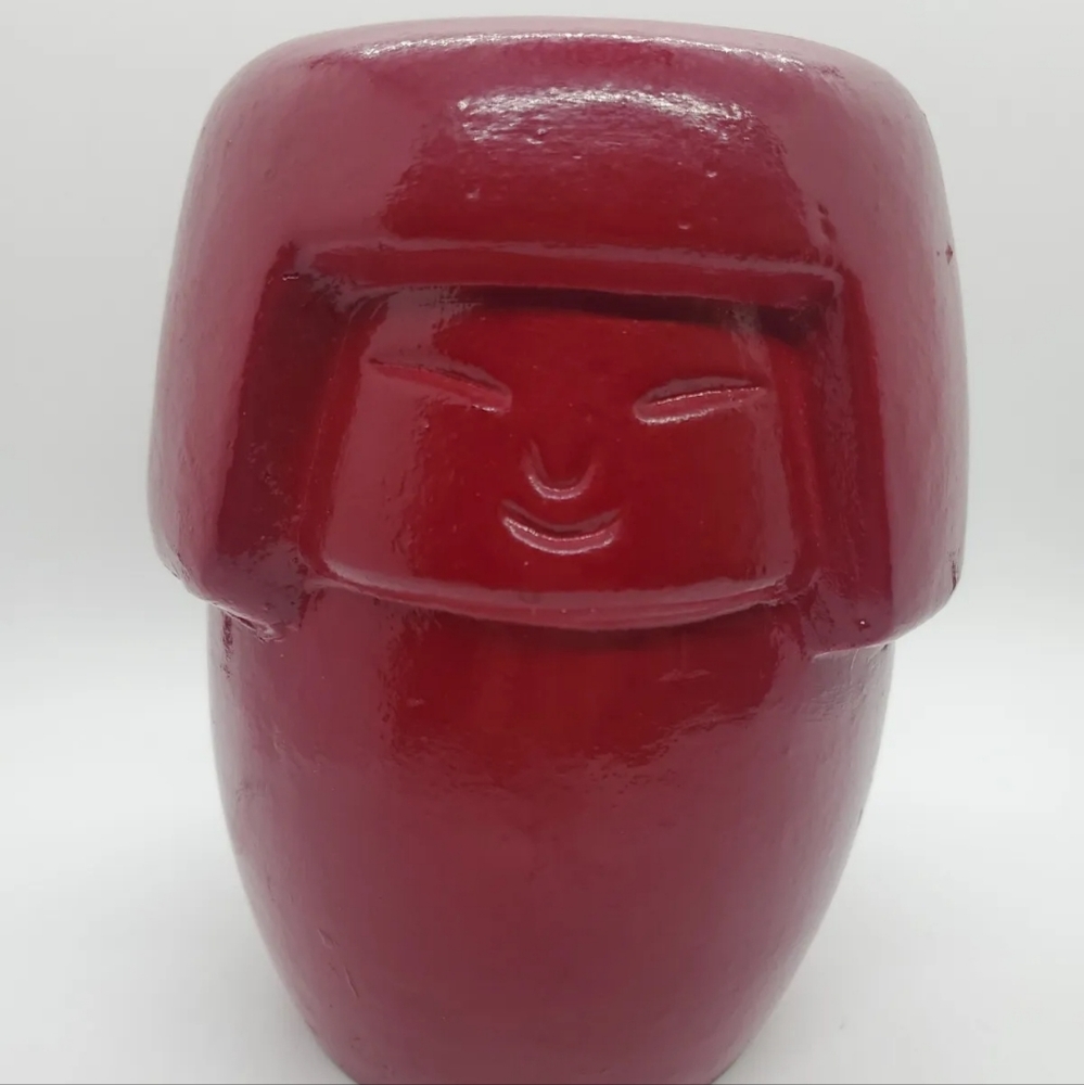 Vintage Red Pottery Kokeshi Doll Statue Figurine MCM Japanese Kokeshi Glaze